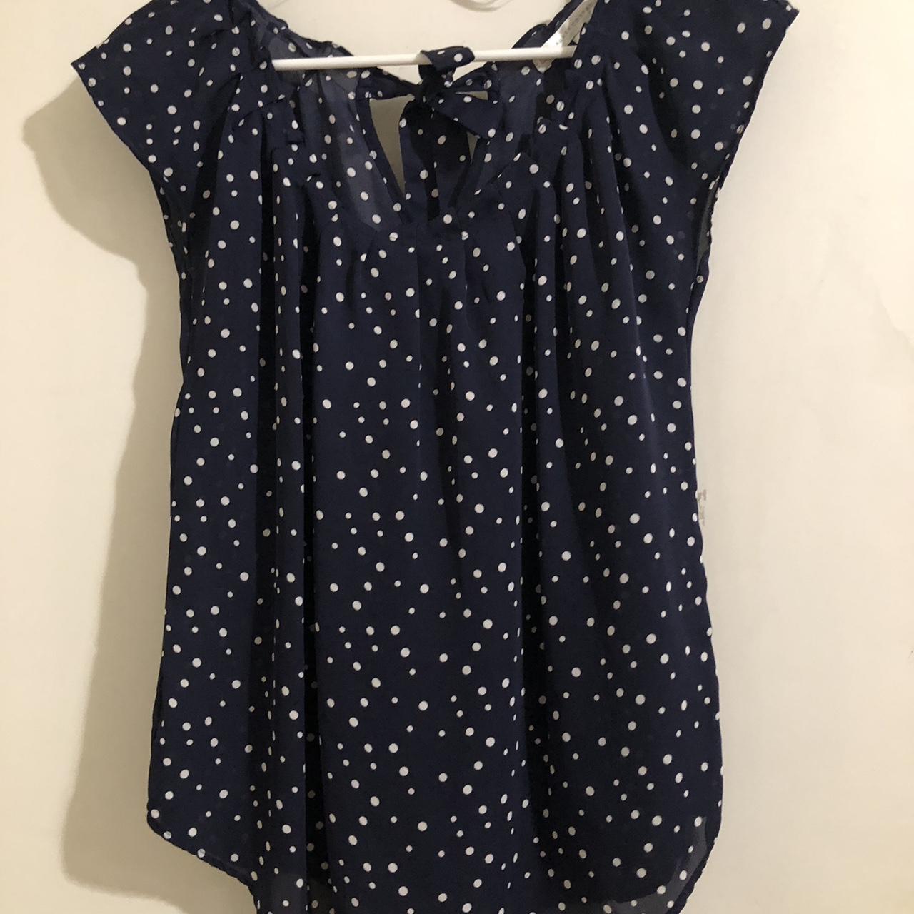 Navy blue poka dots blouse perfect used for... - Depop