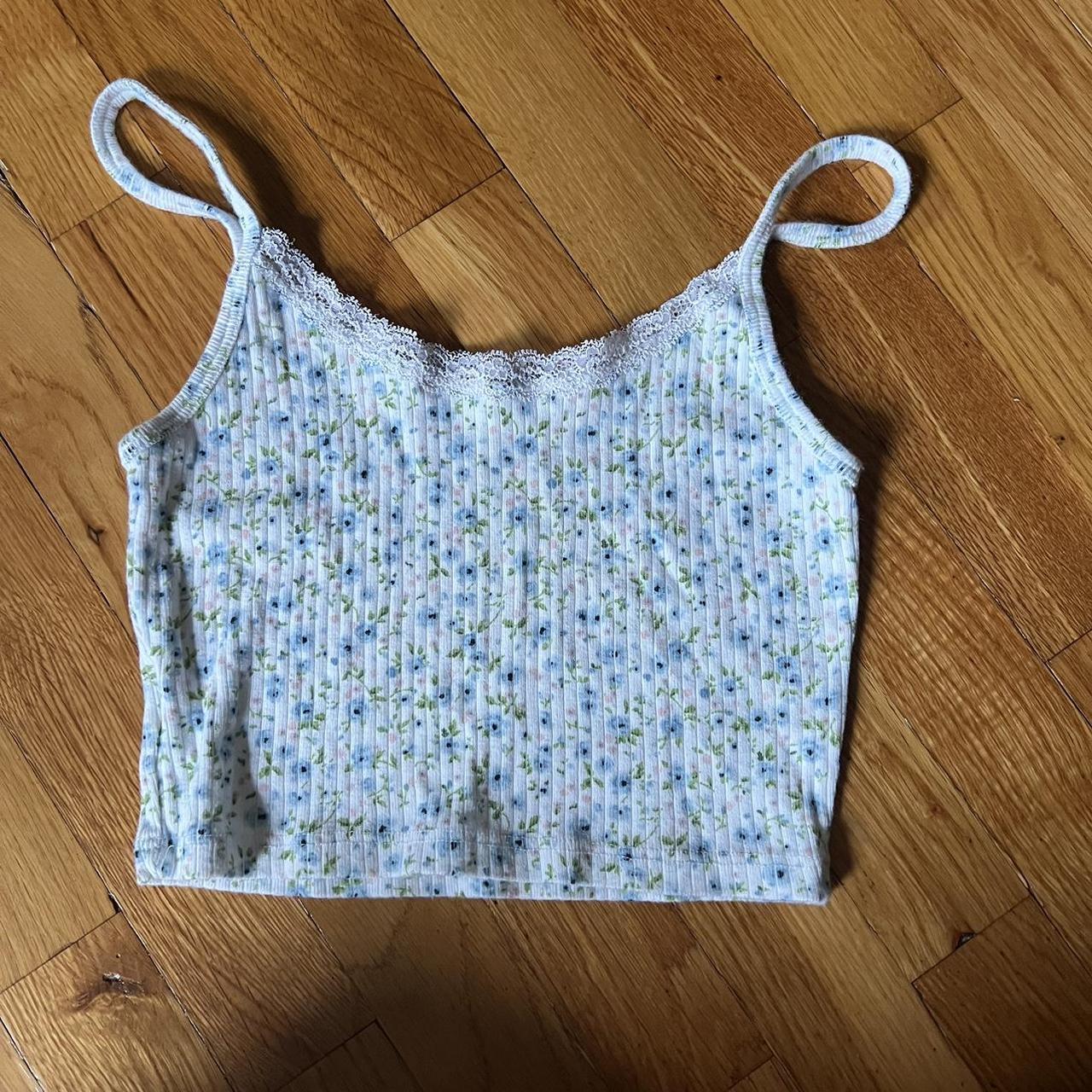 brandy melville tank top with floral pattern and bow - Depop