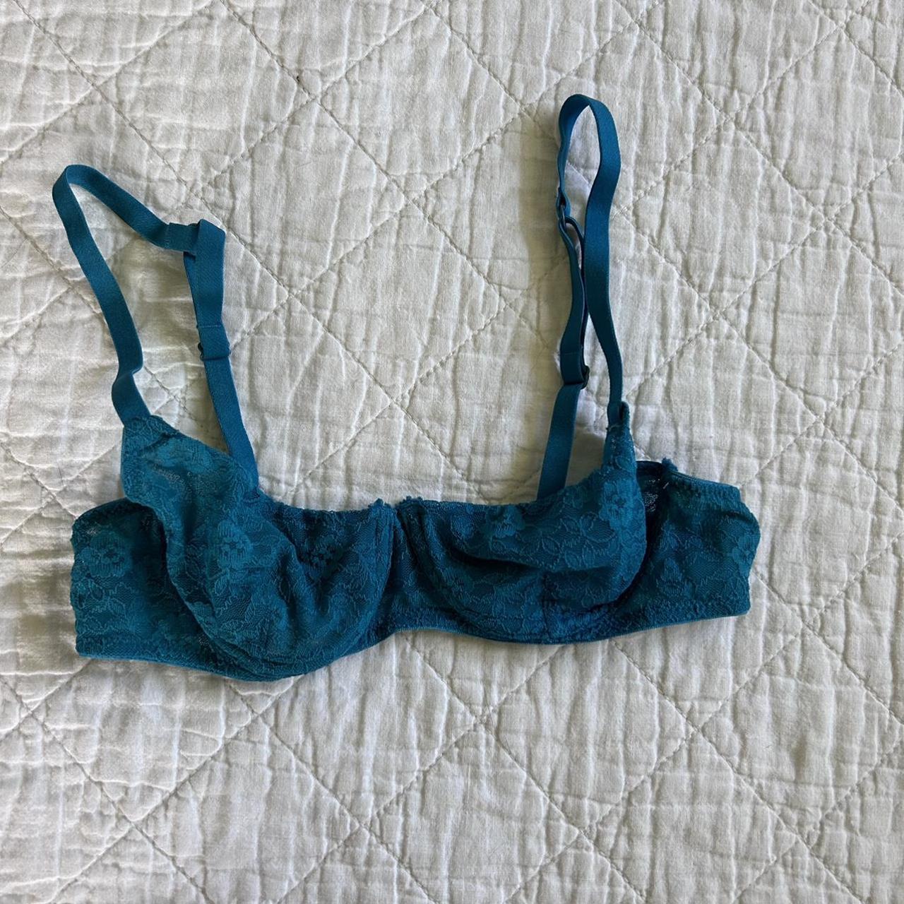 teal bra no padding and sheer lace Depop