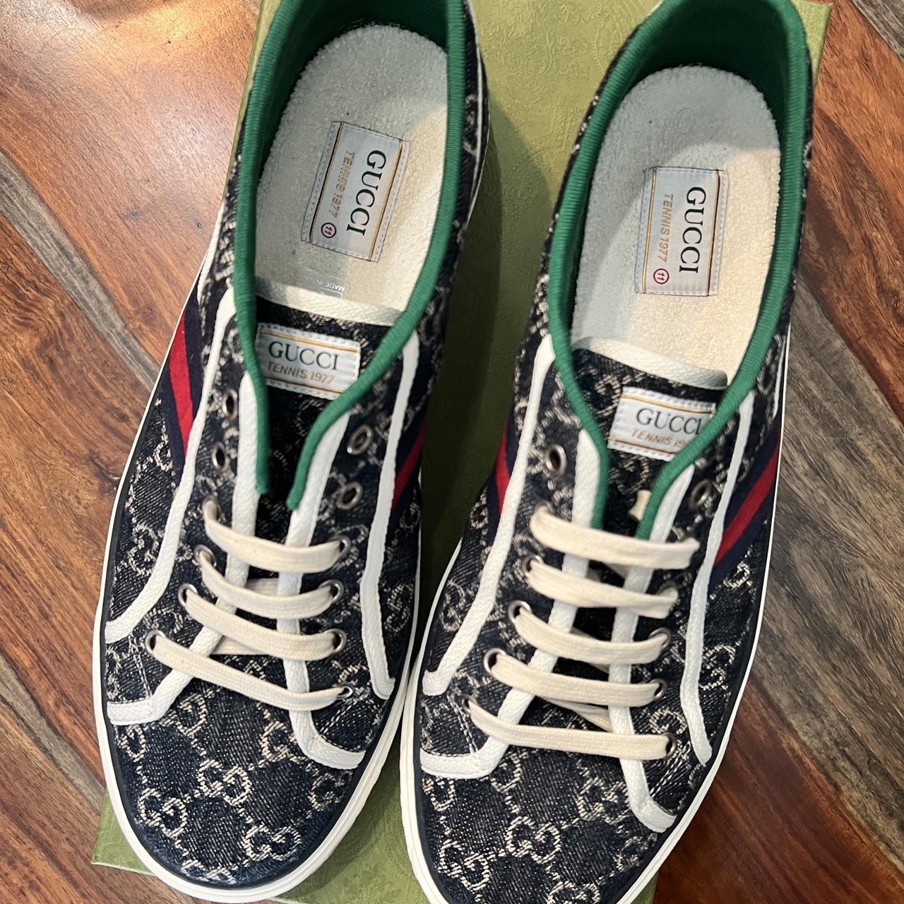 GUCCI Tennis 1977 Jacquard Denim Sneaker 関税送料込 Authentic Gucci GG Logo Tennis 1977 Denim Sneakers Shoes US5
