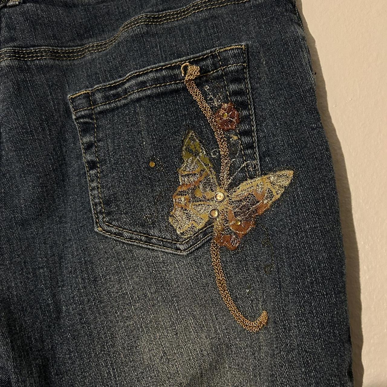 Butterfly Painted Jean Skirt Vintage 60's Embroidered Denim Jacket