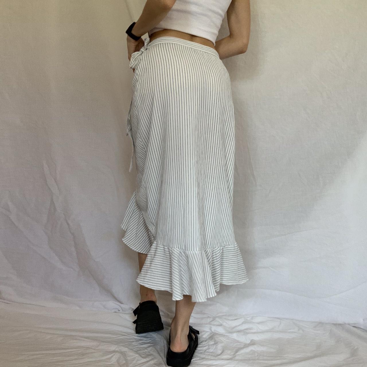 STRIPED MIDI WRAP SKIRT // FRESH SOUL // WHITE &... - Depop