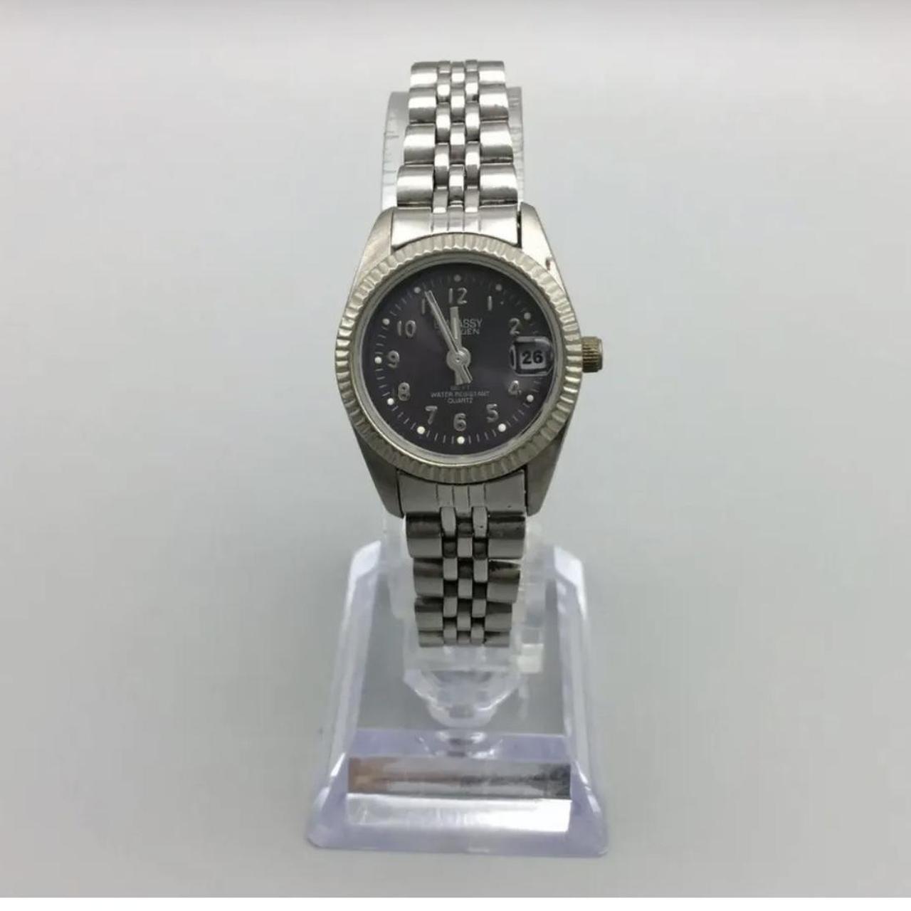 Small silver watch with purple face Embassy by Gruen Depop