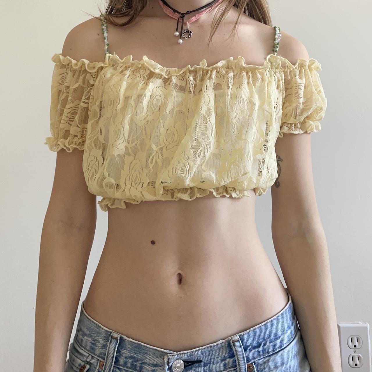 Yellow lace top⭐️ Cute little top!! Best for xs/s but... - Depop