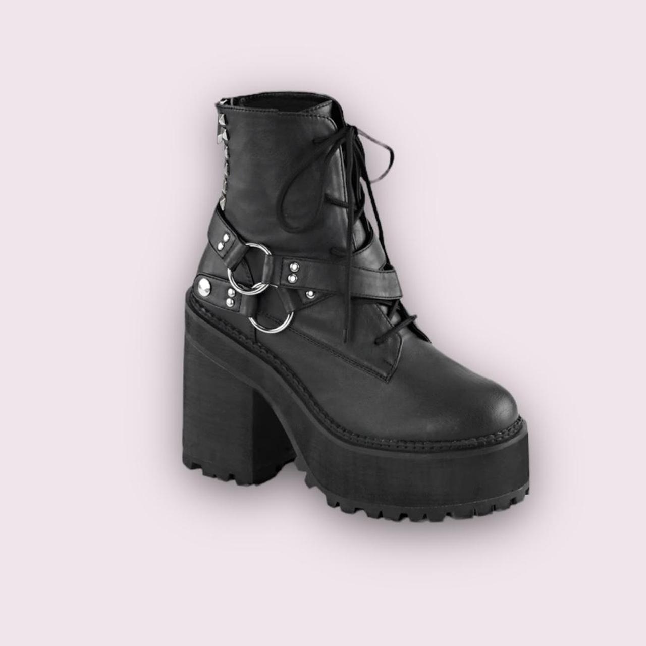 Demonia Women's Black and Silver Boots | Depop