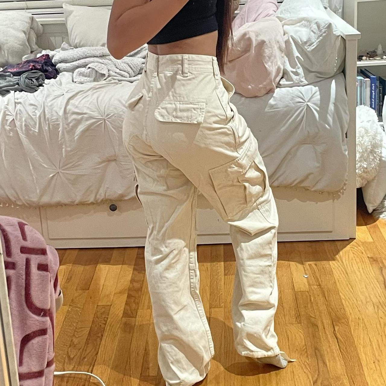 BRANDY MELVILLE CARGO PANTS HIGH WAISTED WHITE Depop