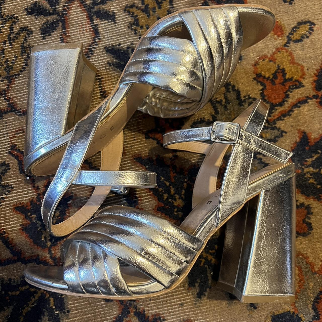 Fabulous shiny silver chunky high heeled shoes Depop