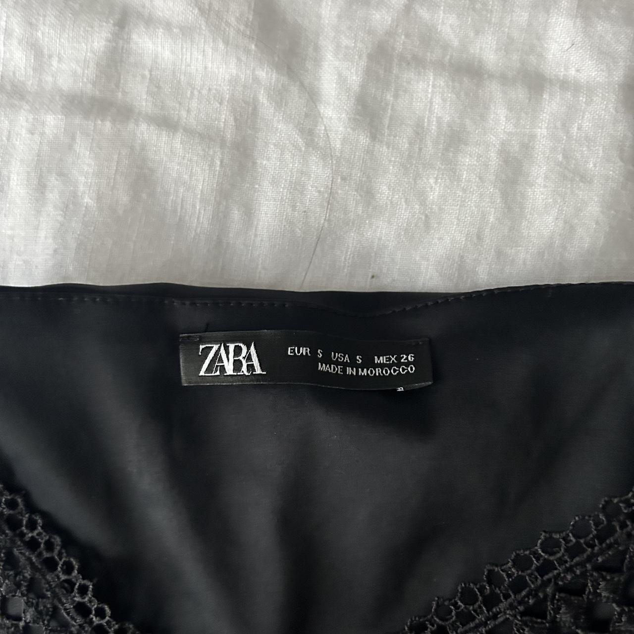 Zara Black satin maxi dress with lace trim at top... Depop