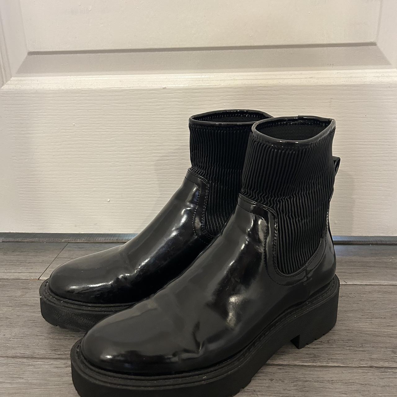 ZARA Black shiny patent ankle boots Size 6 - Depop