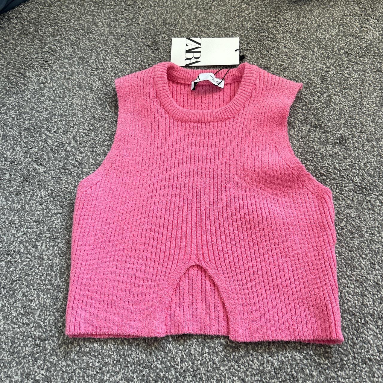 Zara pink fuzzy terry textured thick cropped vest... Depop