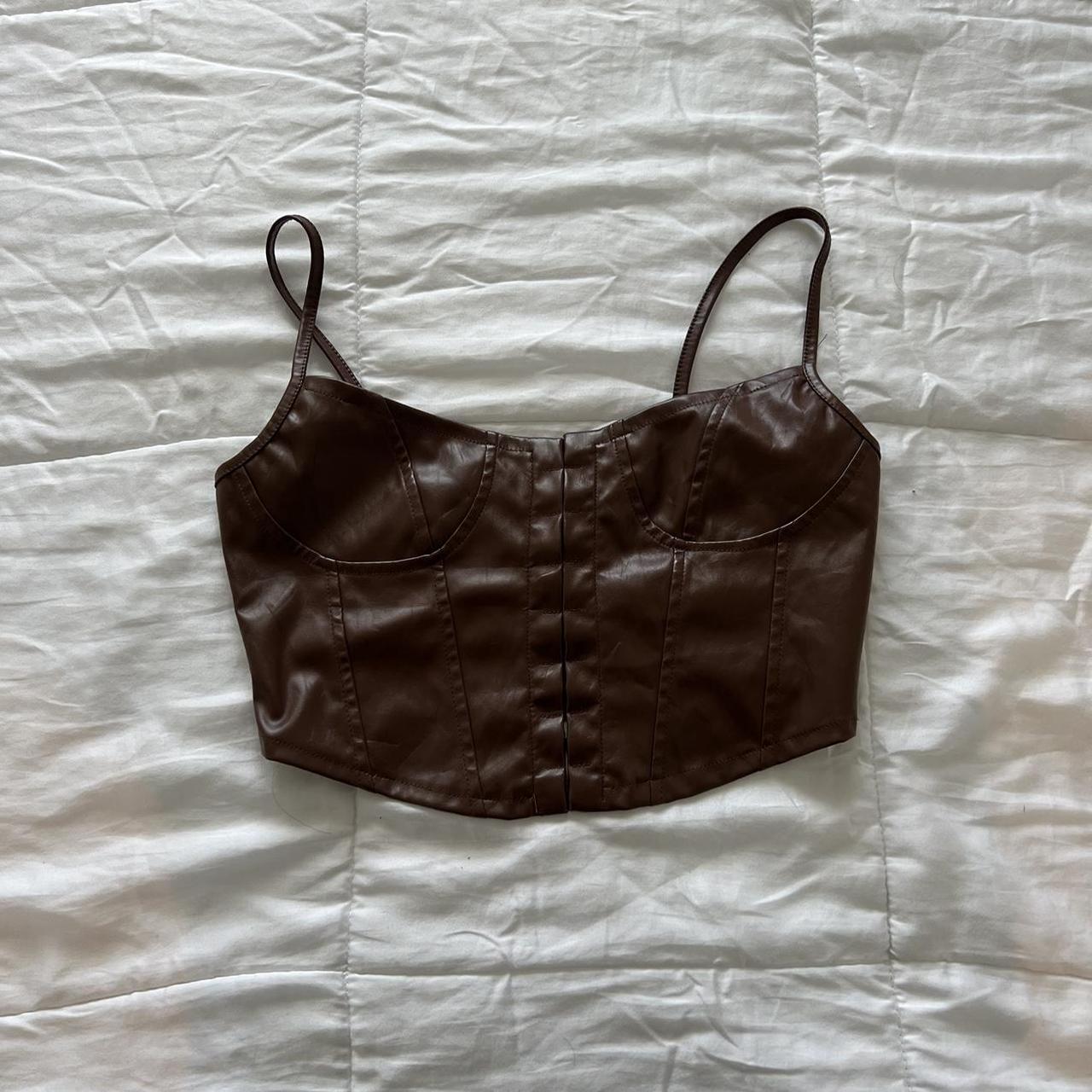 Faux Leather Corset Crop Top Size Small Worn A Depop