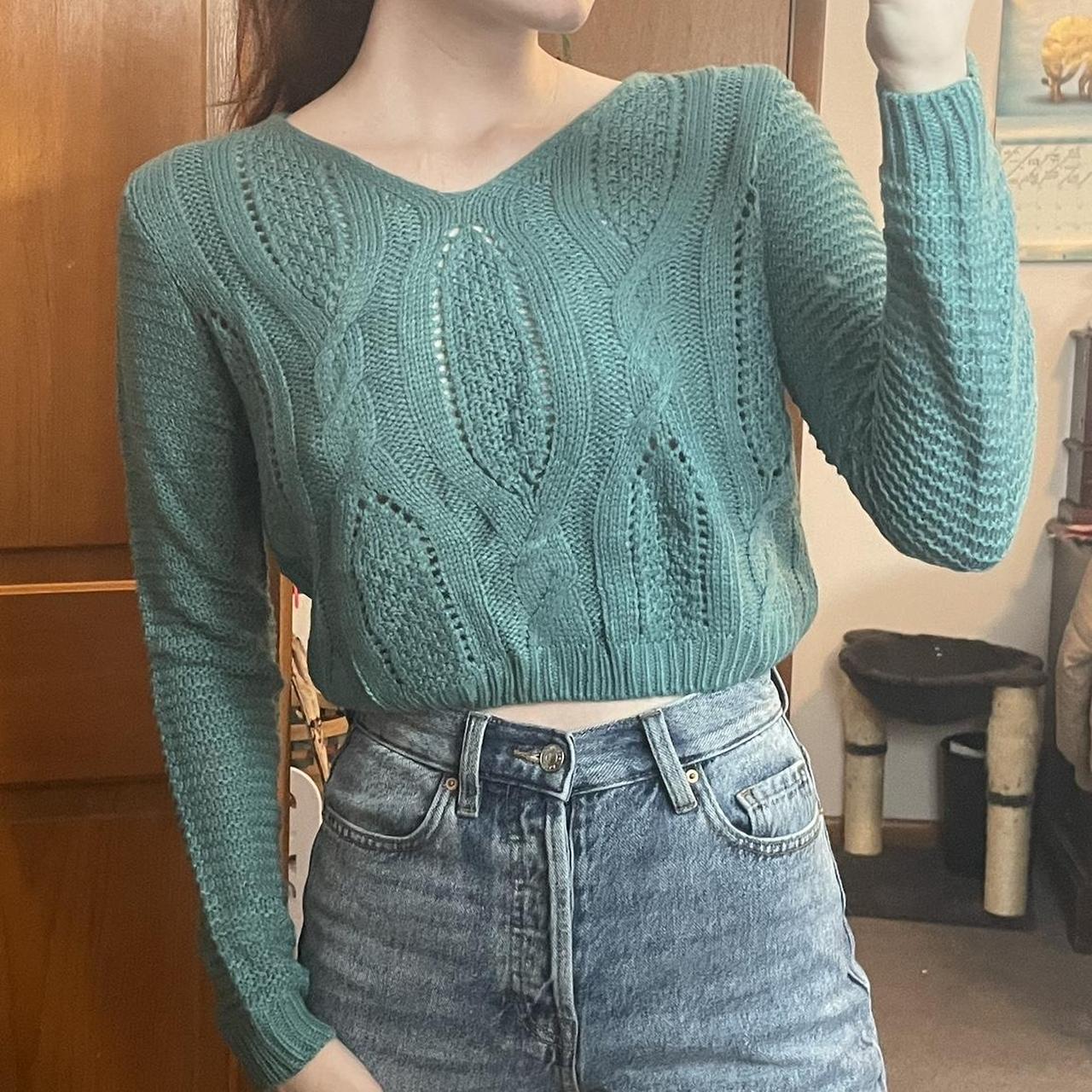 Women's Blue and Green Jumper | Depop