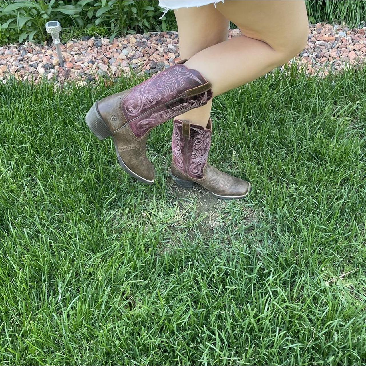Ariat Women's Pink and Brown Boots | Depop
