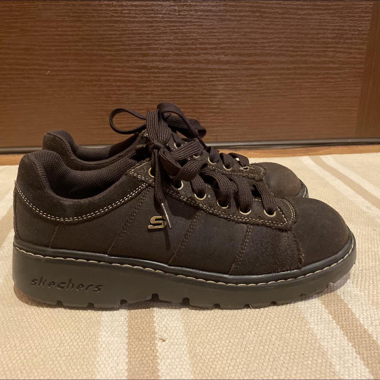 vintage dark brown suede skechers! lightly worn... - Depop