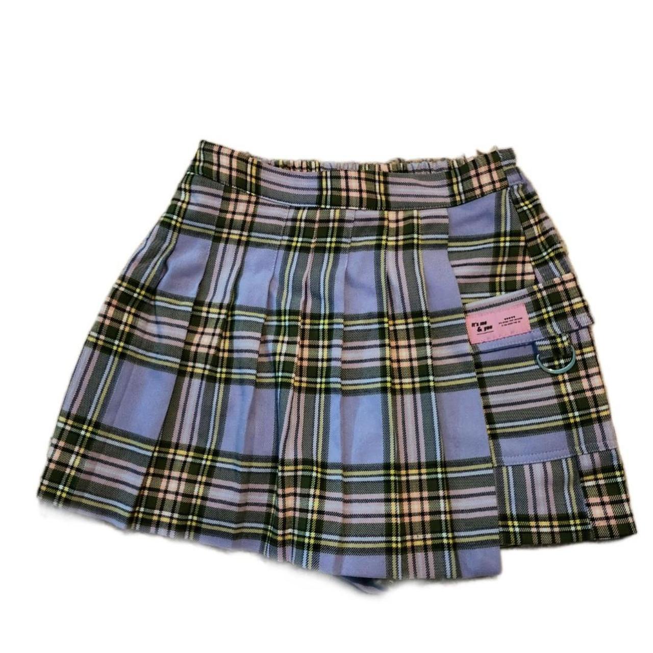 bershka plaid purple and yellow skort - size XS (on... - Depop