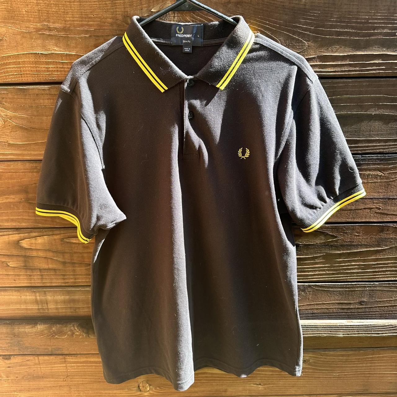 Yellow and black Fred Perry polo button up size... - Depop