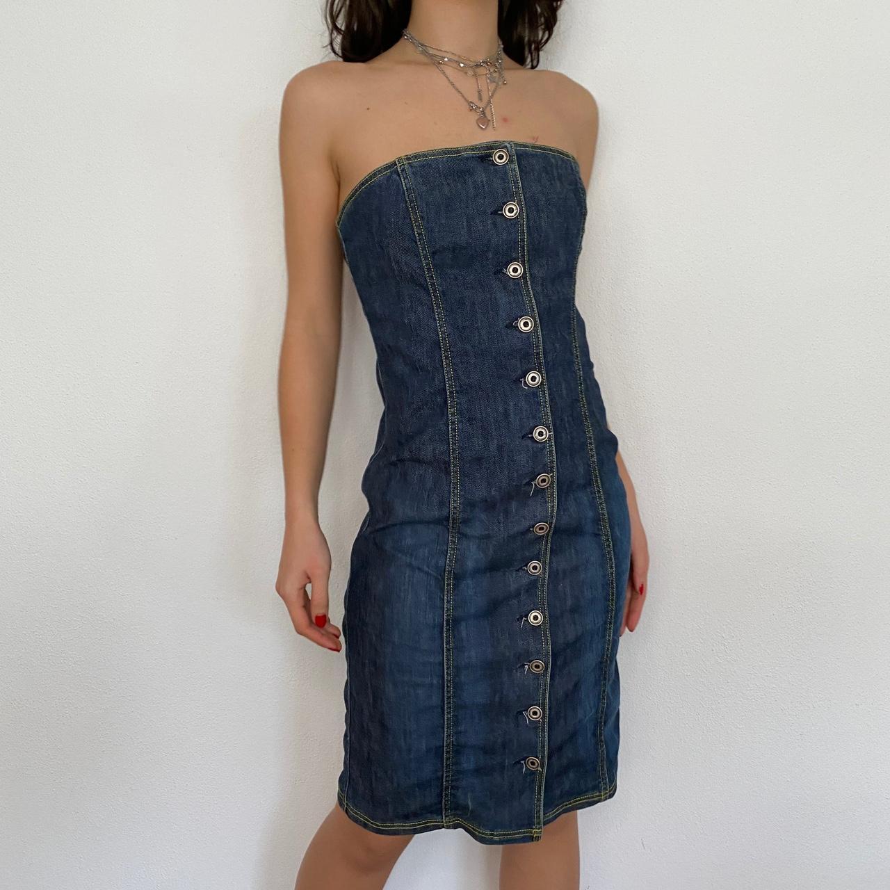 Y2K Armani Jeans Denim Button Up Tube Midi Depop