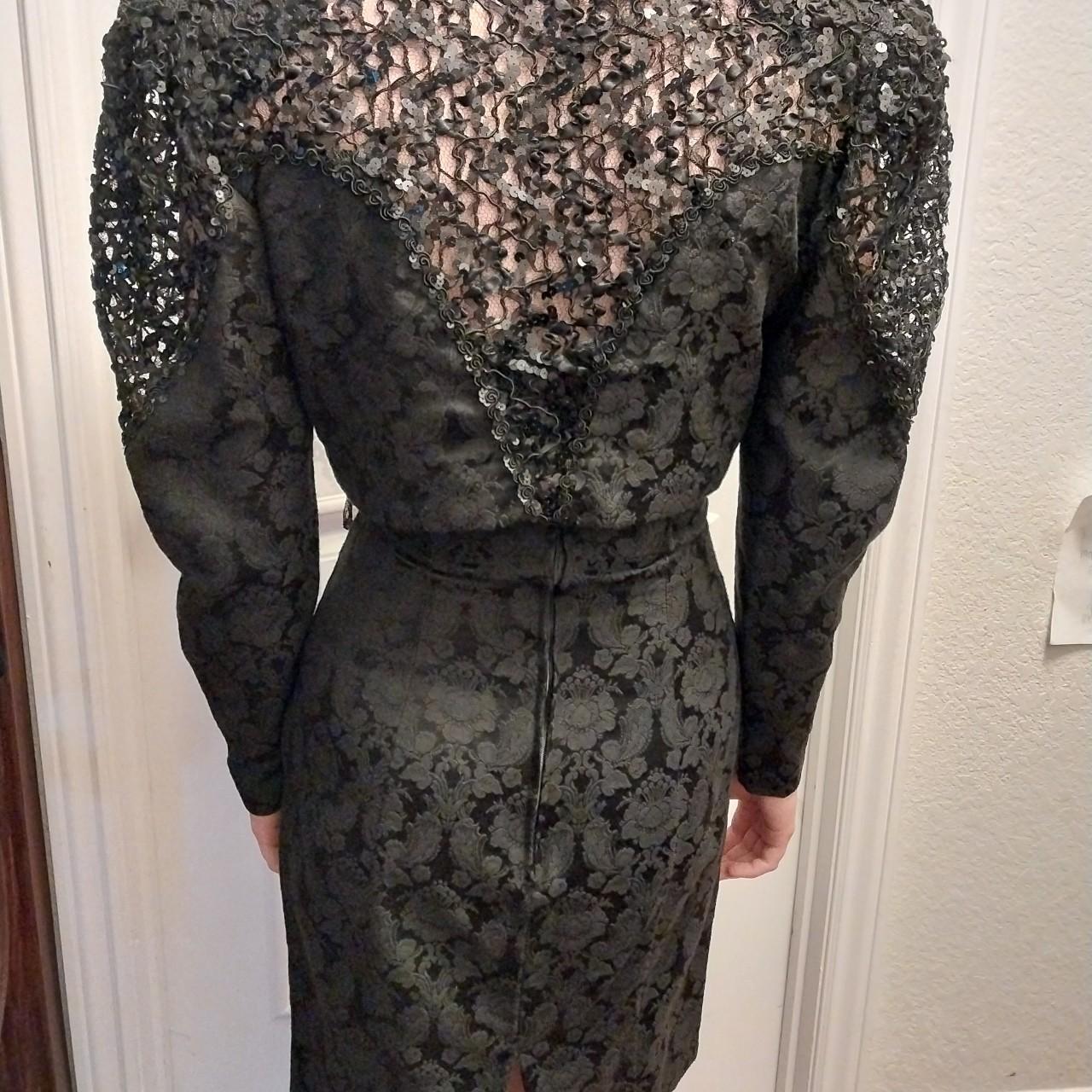 Beautiful 1980's Zum Zum dress. Black satin brocade... - Depop