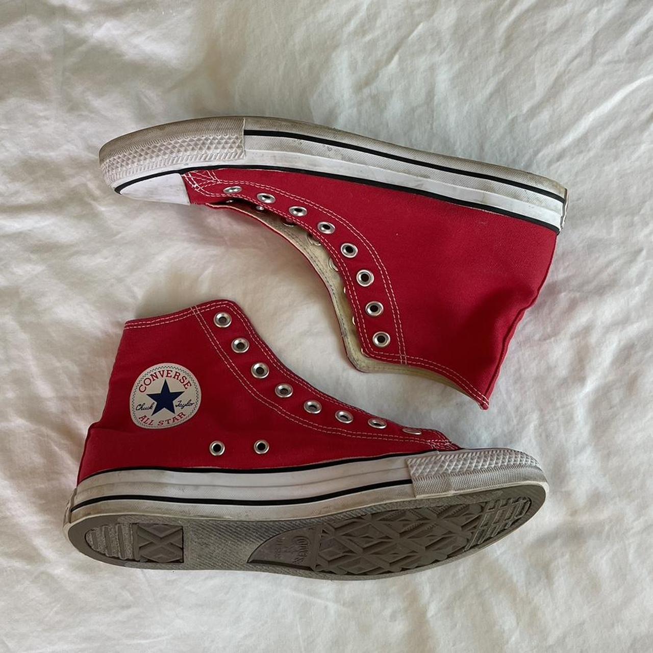 Red High Top Converse Size Womens 10 No Laces Depop
