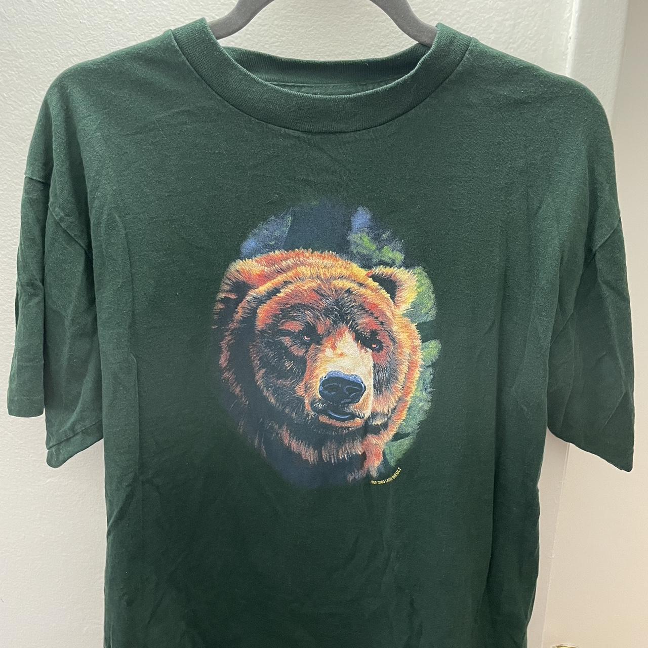 Vintage forest green graphic tee of bear. Size large... - Depop