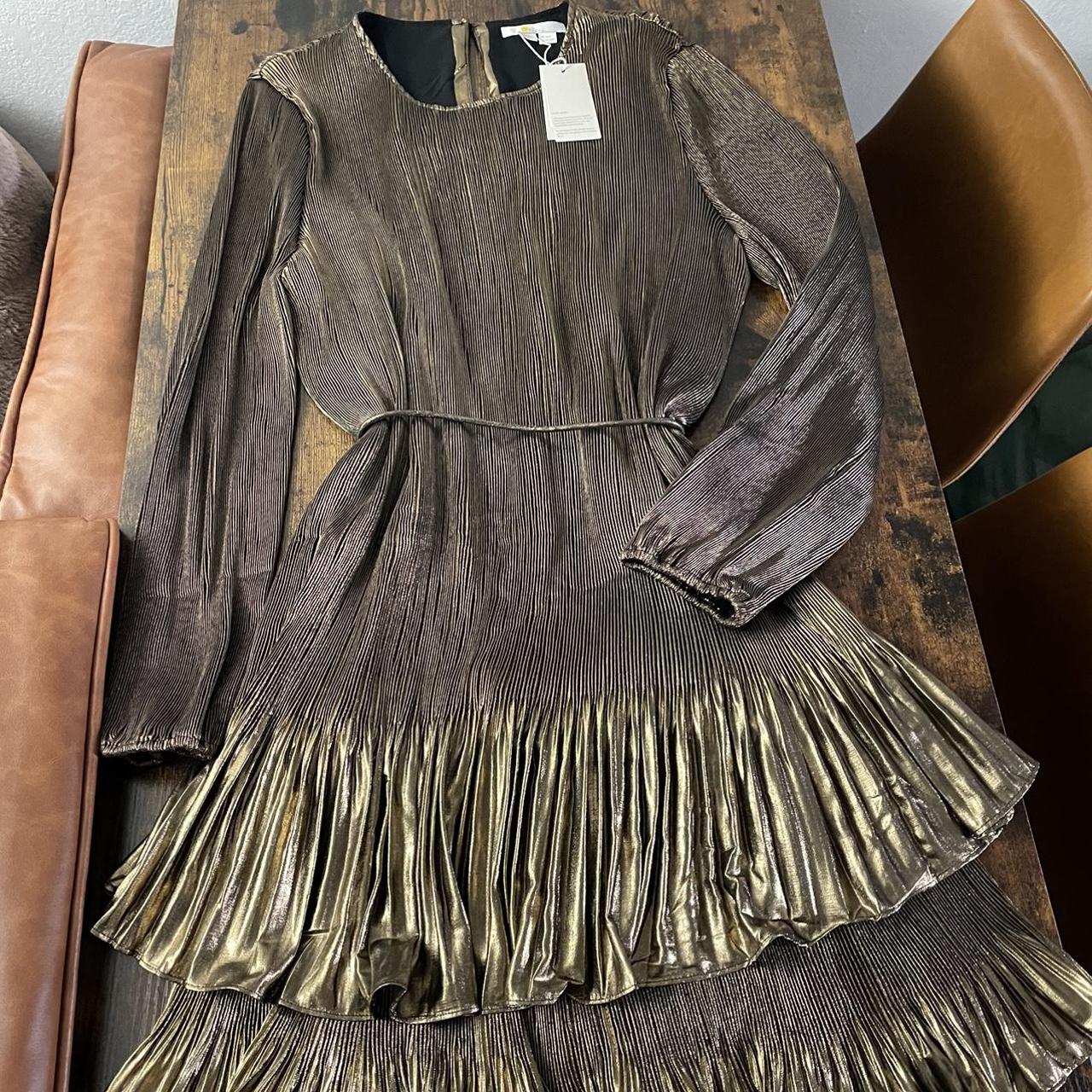 Boden Plisse Mini Dress Color : Black Gold NWT Size - Depop