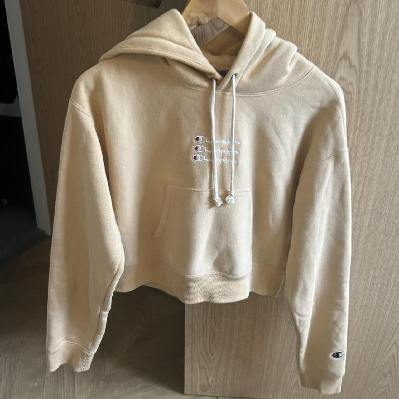 CHAMPION Womens Crop Graphic Hoodie Jumper UK 14 Medium White Cotton