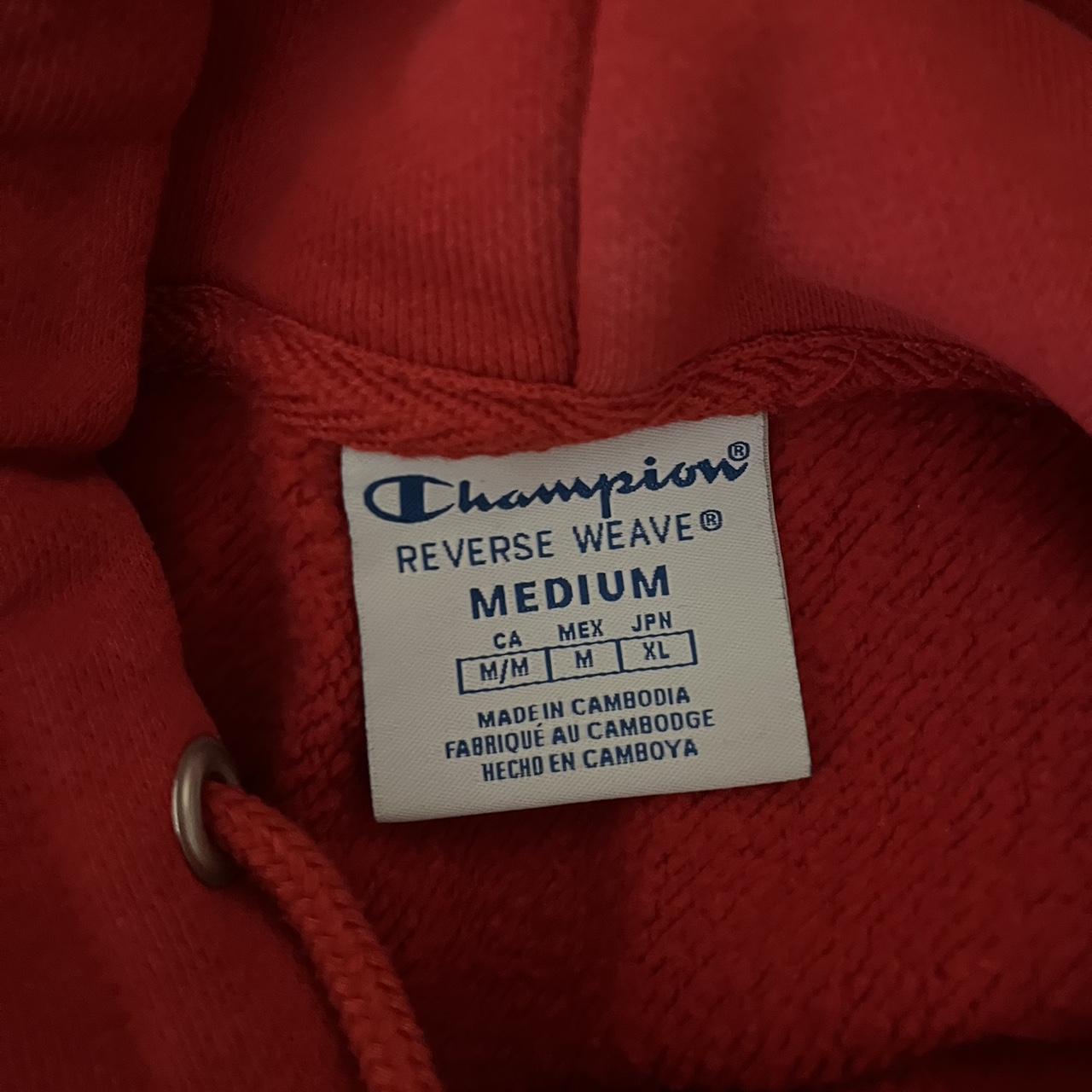 Red cropped reverse weave Champion hoodie. Super... - Depop