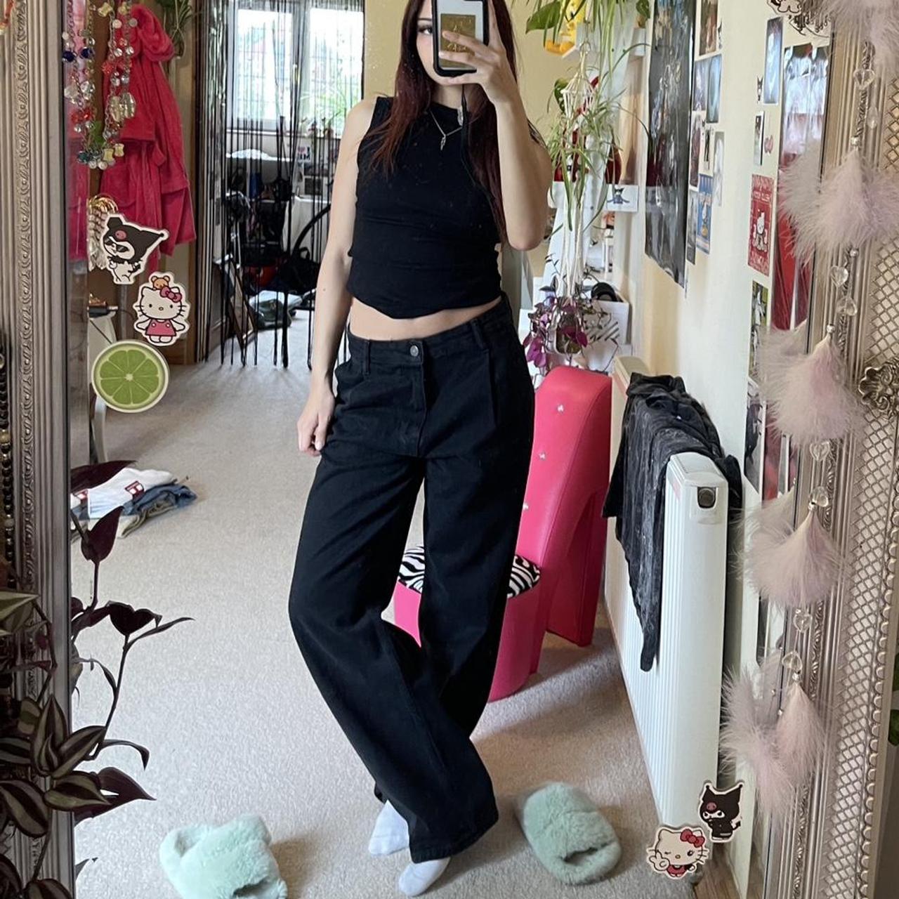 Bershka wide leg black jeans, in really good... - Depop