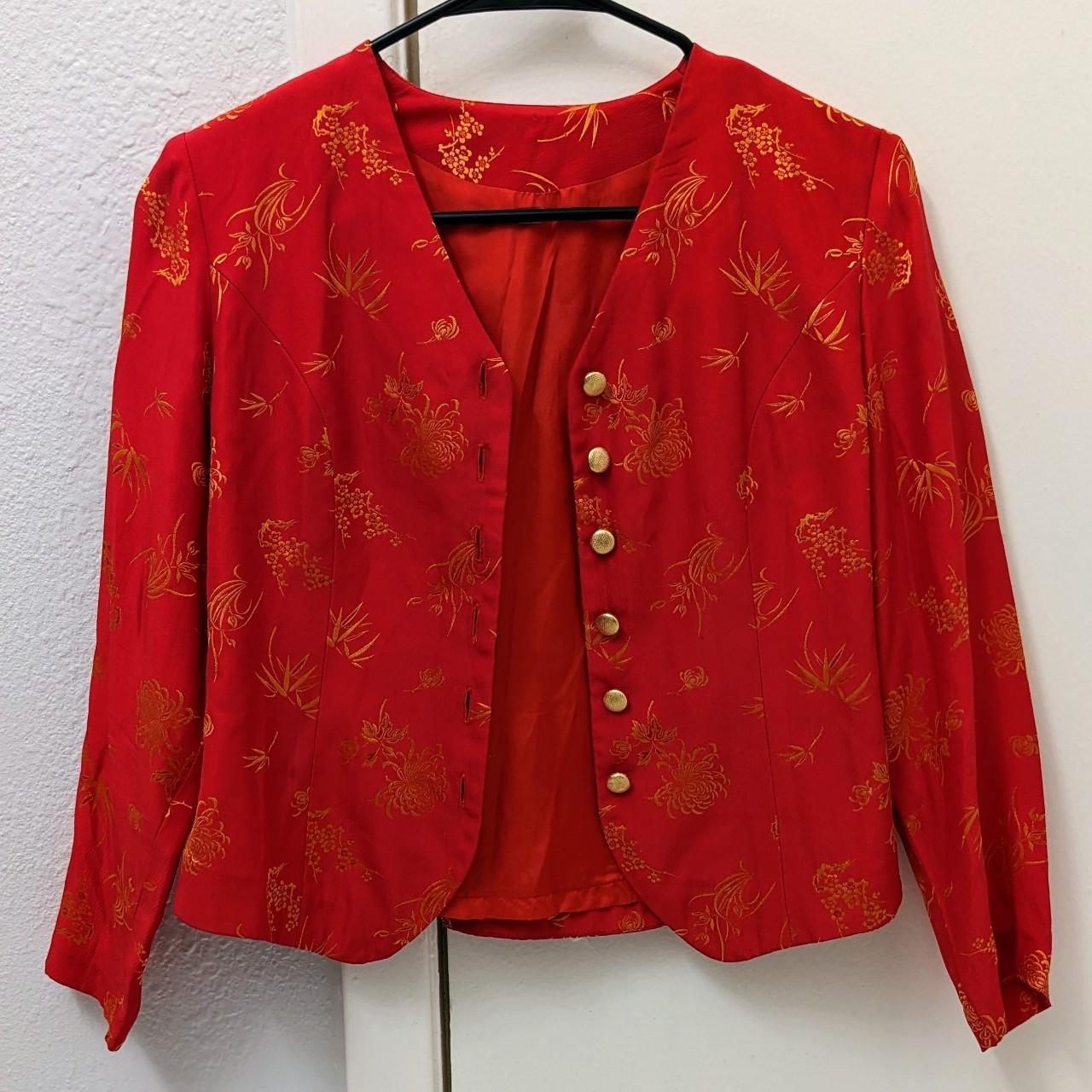 Reclaimed Vintage Women's Red and Gold Jacket Depop