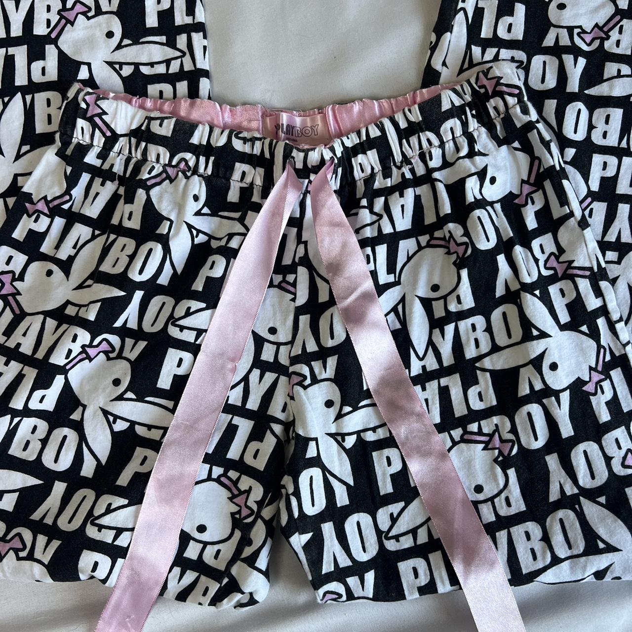 Y2k playboy pajama pants, size medium but fits more... Depop