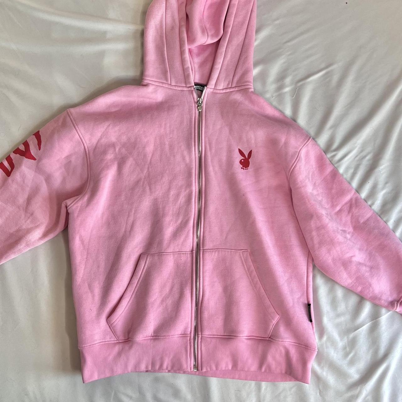 Pink Playboy hoodie, bunny ear hood, size 6, fits... Depop