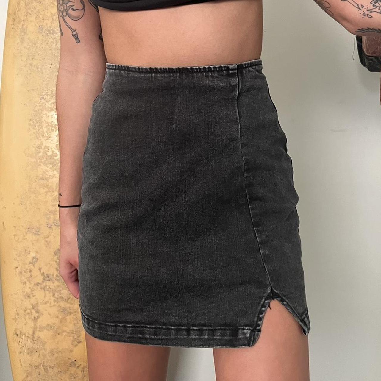 Black Denim Skirt Zipper on back “slit” on left side - Depop