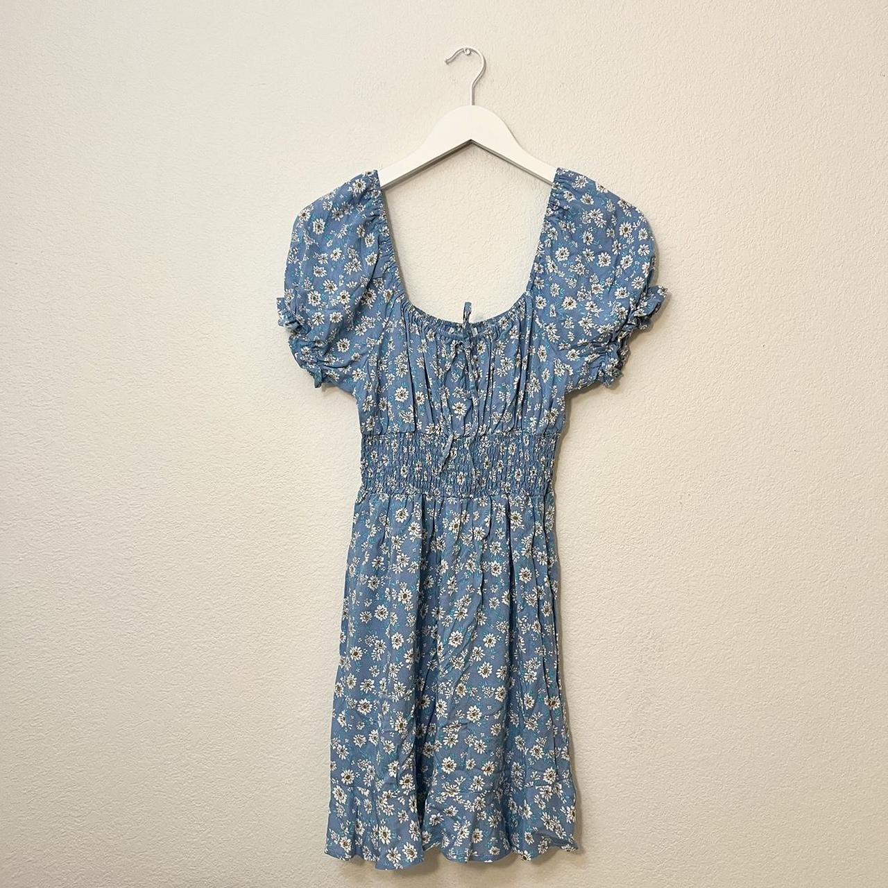 Reformation Mini Dress Elle Blue Floral Print Smocked Crepe, 59% OFF