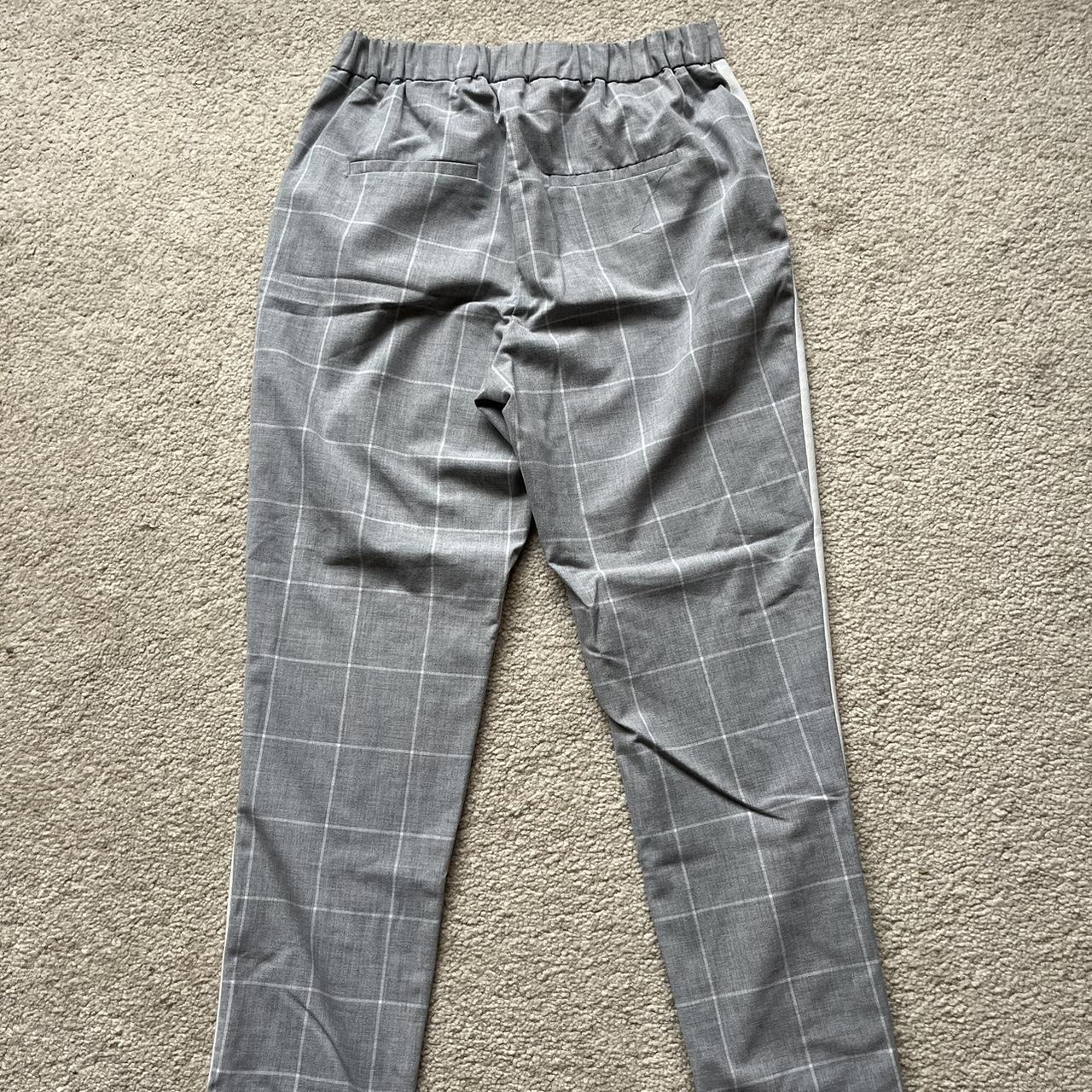 ASOS grey and white checkered trousers with white... - Depop