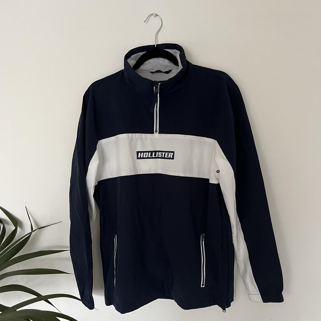 hollister men s navy and white epic flex windbreaker. Depop