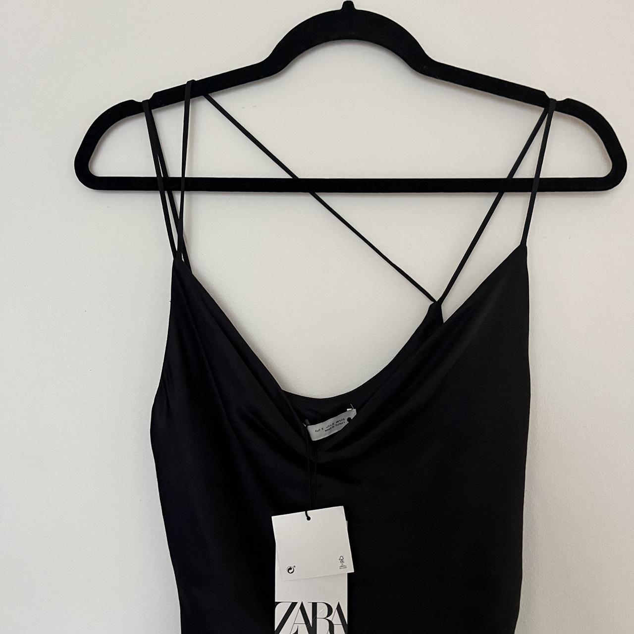 zara black mila dress satin ruched strappy mini... - Depop