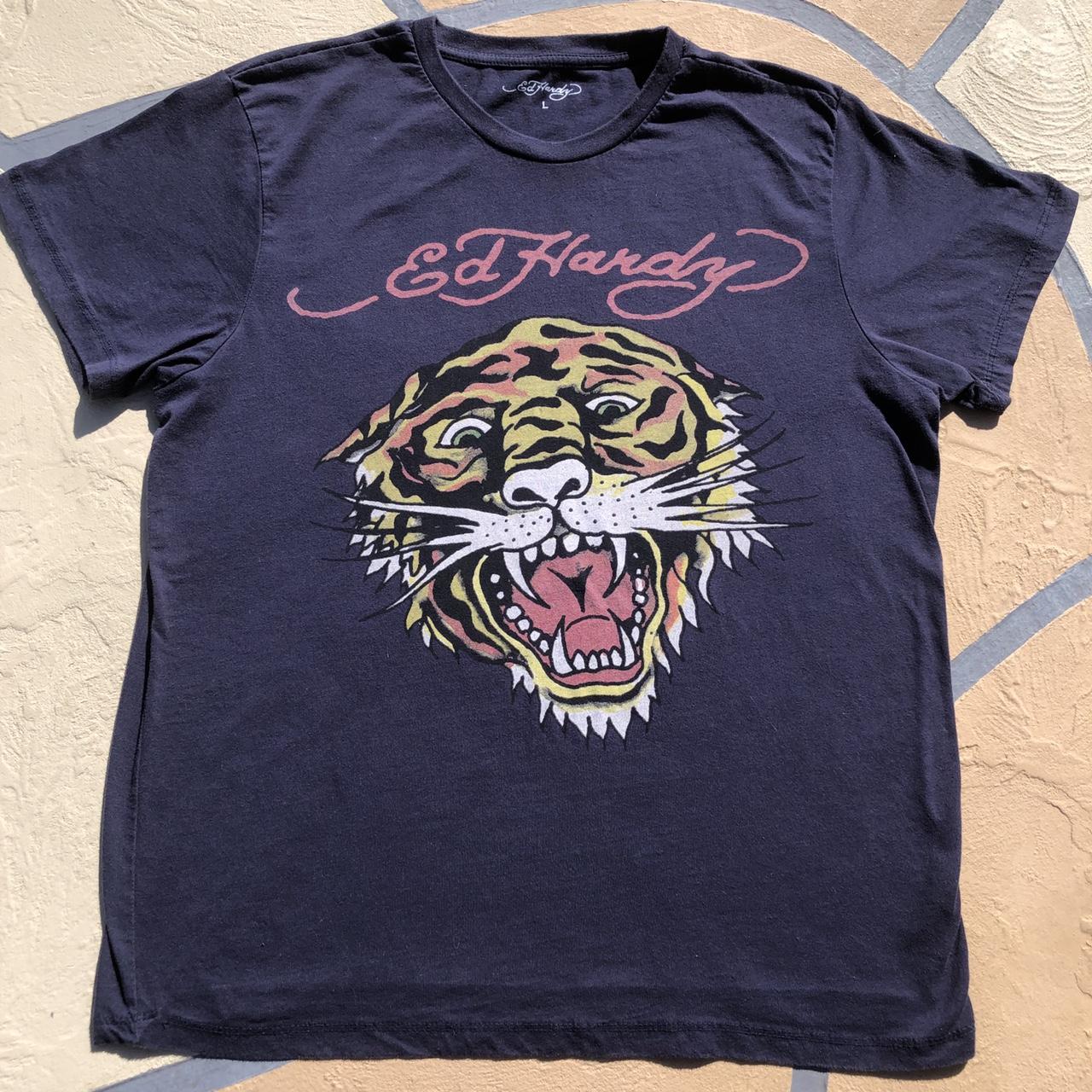 y2k ED HARDY Tiger T-Shirt Size Large pit to pit... - Depop