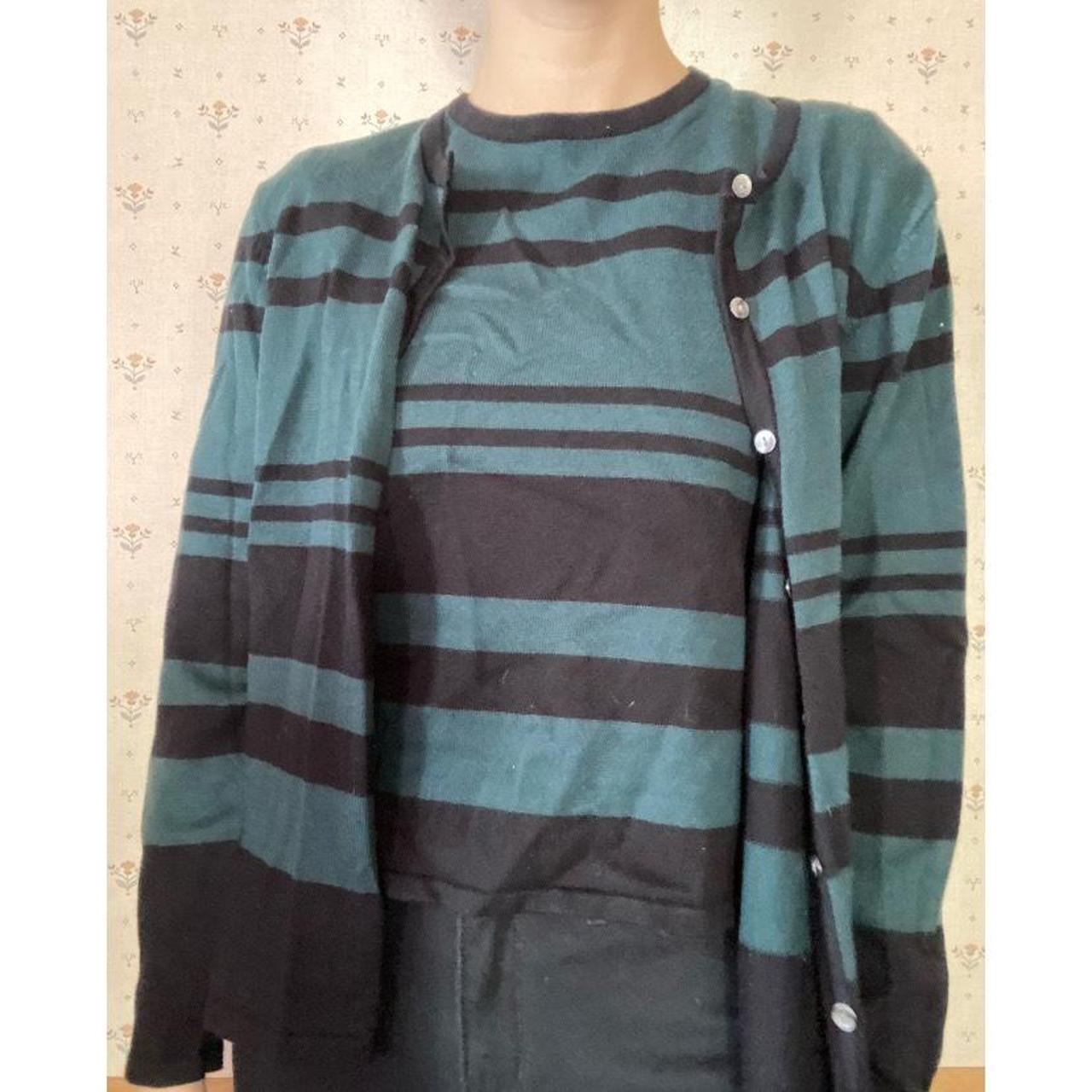 Green And Black Striped Shirt 2026.Dark green/black striped shirt and cardigan... - Depop