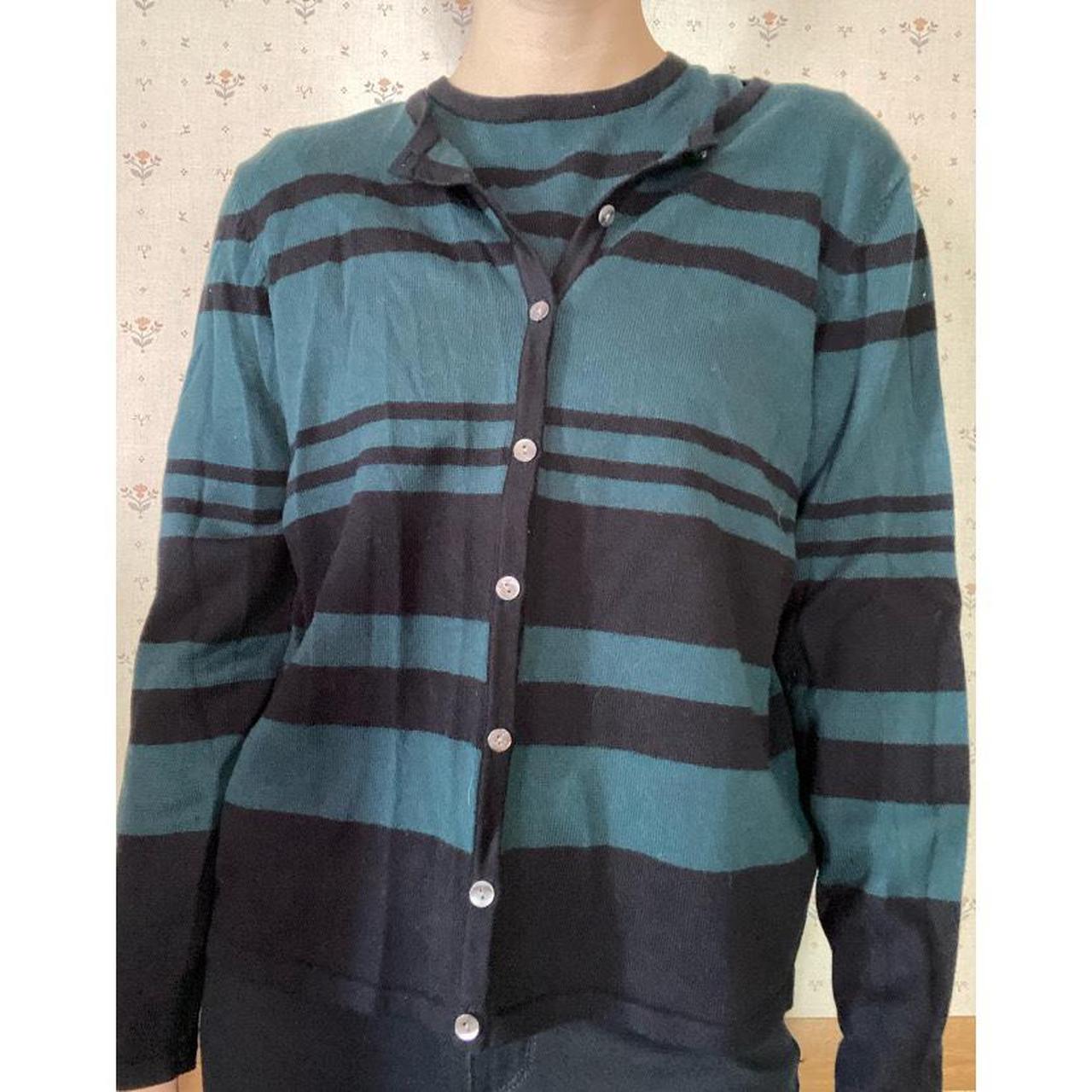 Green And Black Striped Shirt 2026.Dark green/black striped shirt and cardigan... - Depop