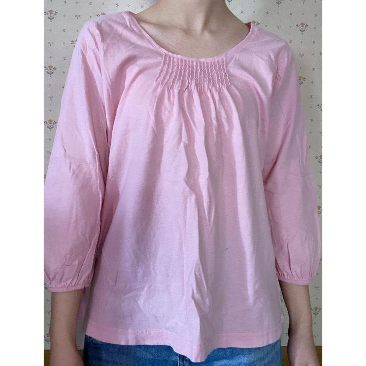 Pink mid sleeve shirt with pleated collar. Relaxed... - Depop