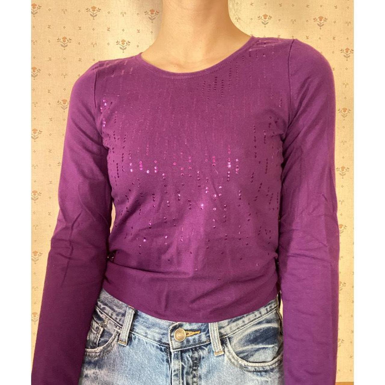 Purple long sleeve shirt with embroidered sparkles.... - Depop