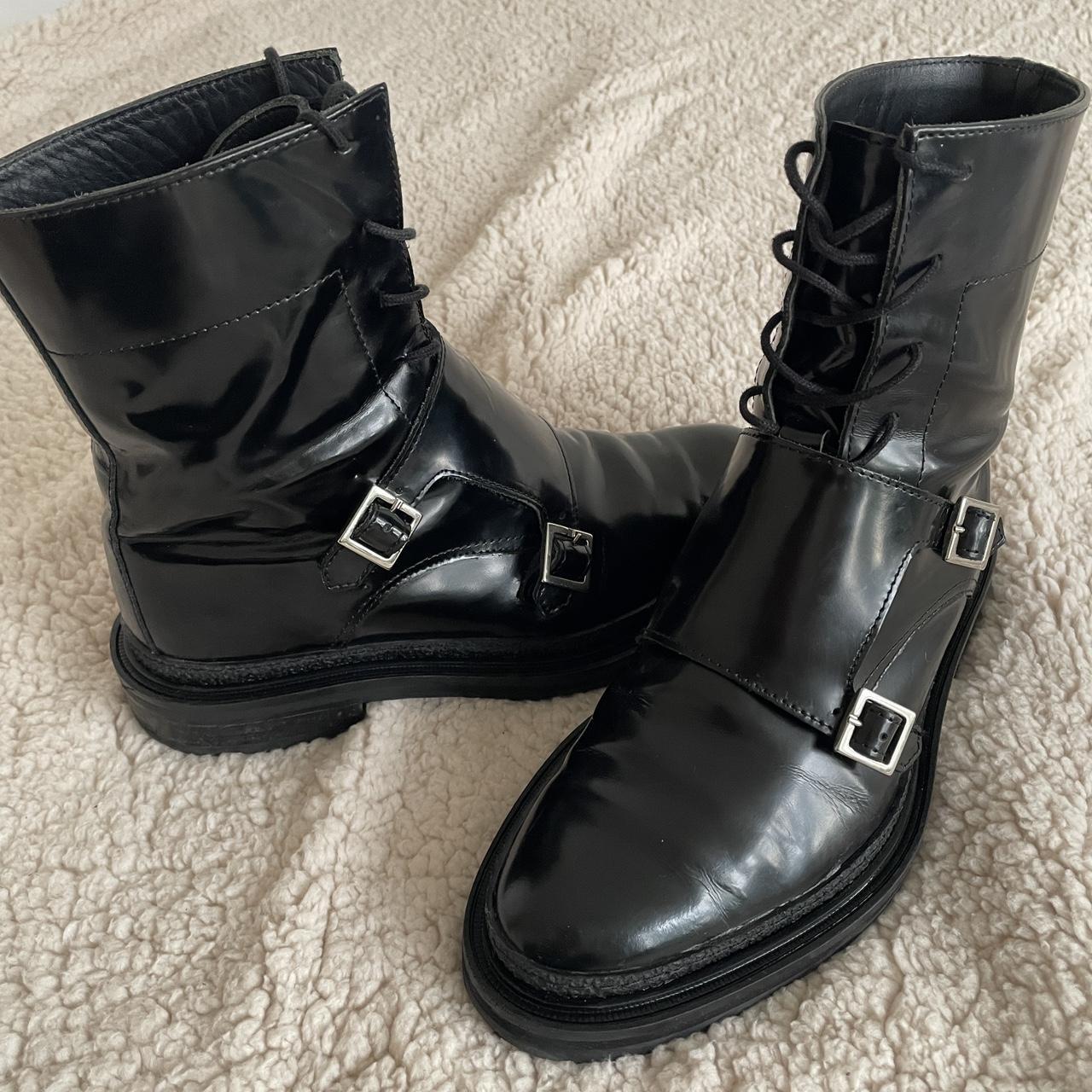 Black Leather INCH2 Monk Boots Italian black Depop