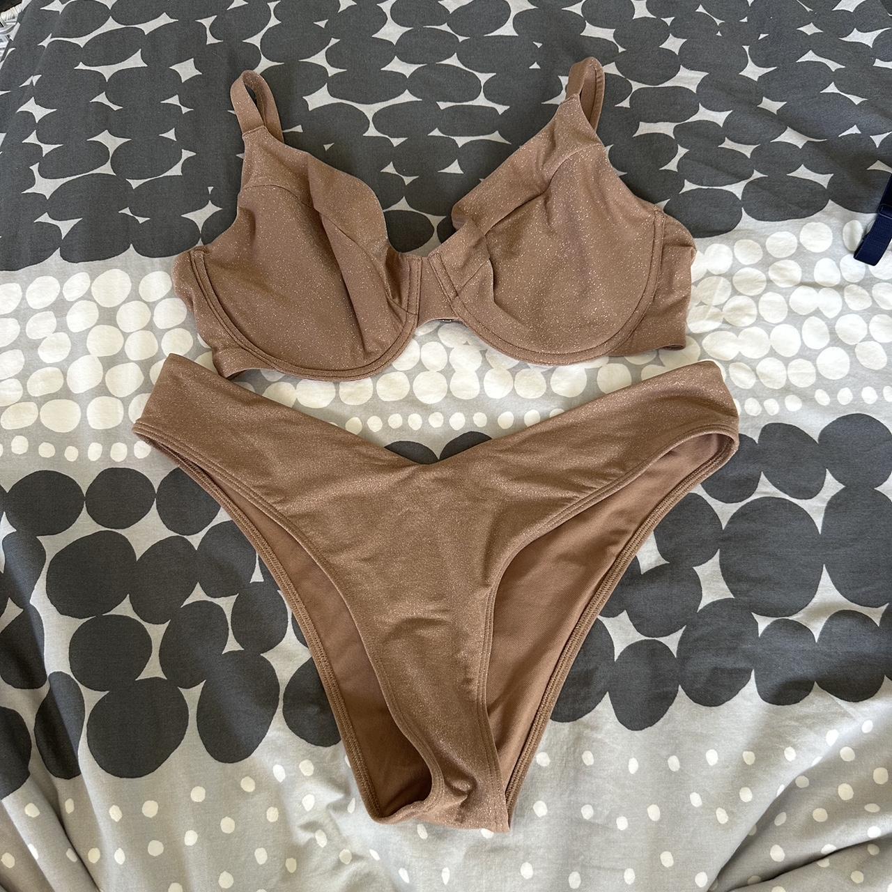 abercrombie and fitch tan sparkly bikini set... - Depop