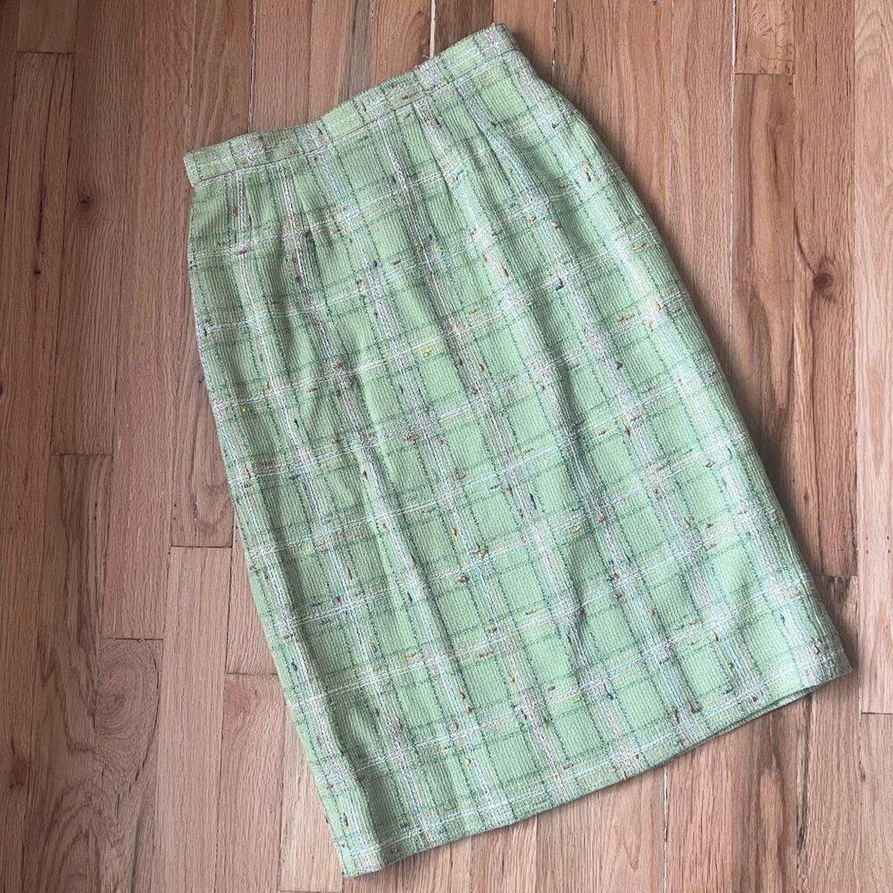 Vintage 80s Carlisle plaid wool skirt size 8 lime. Depop