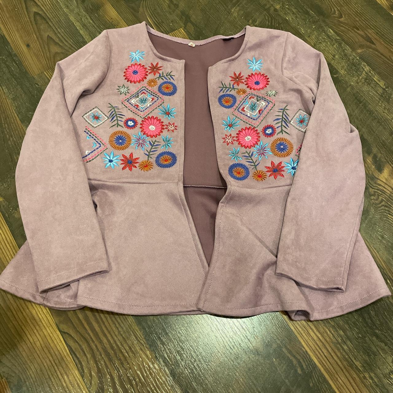 Embroidered Velvet Purple Jacket 💐 Size: Medium... - Depop