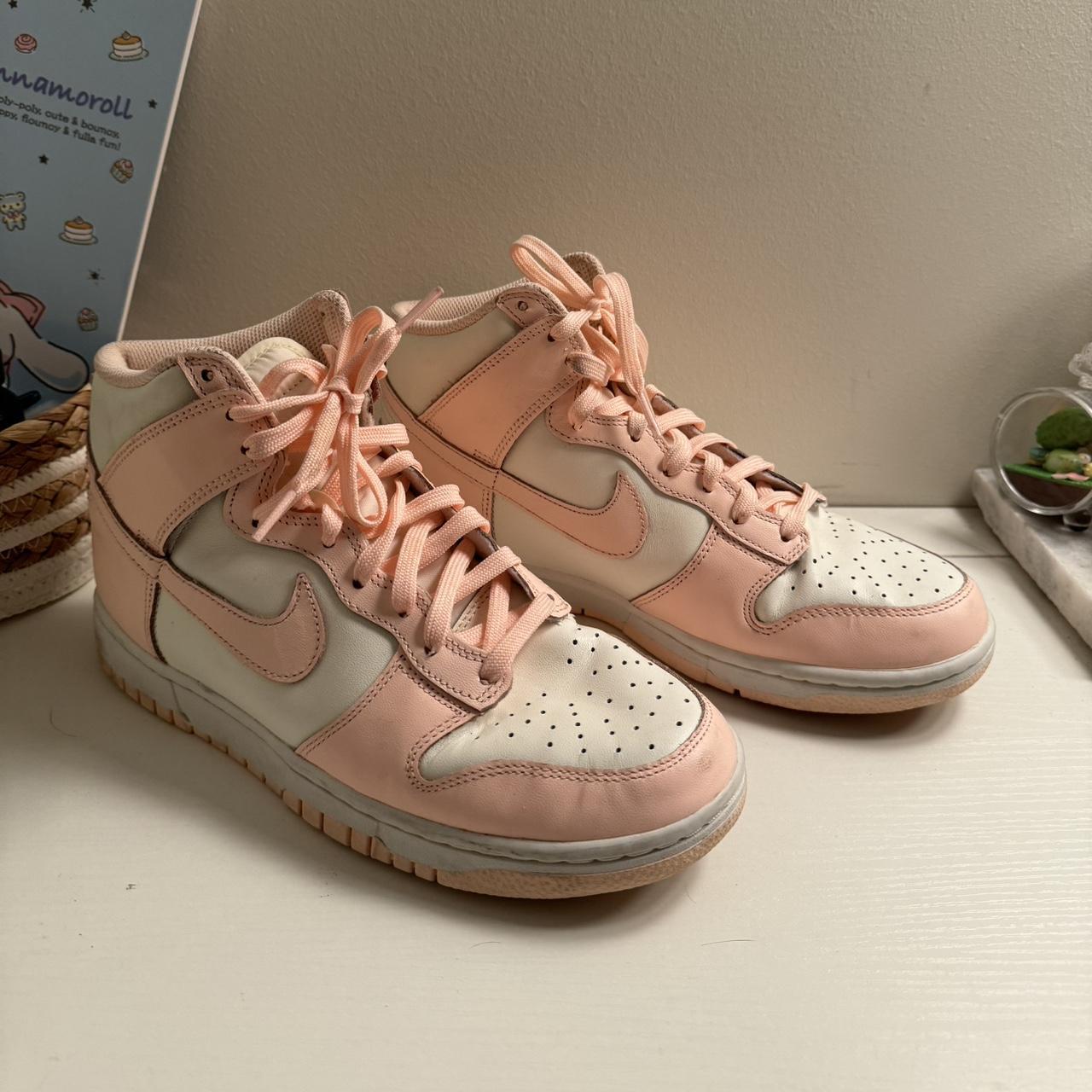 Pink and white nike dunks size 8.5W - Depop