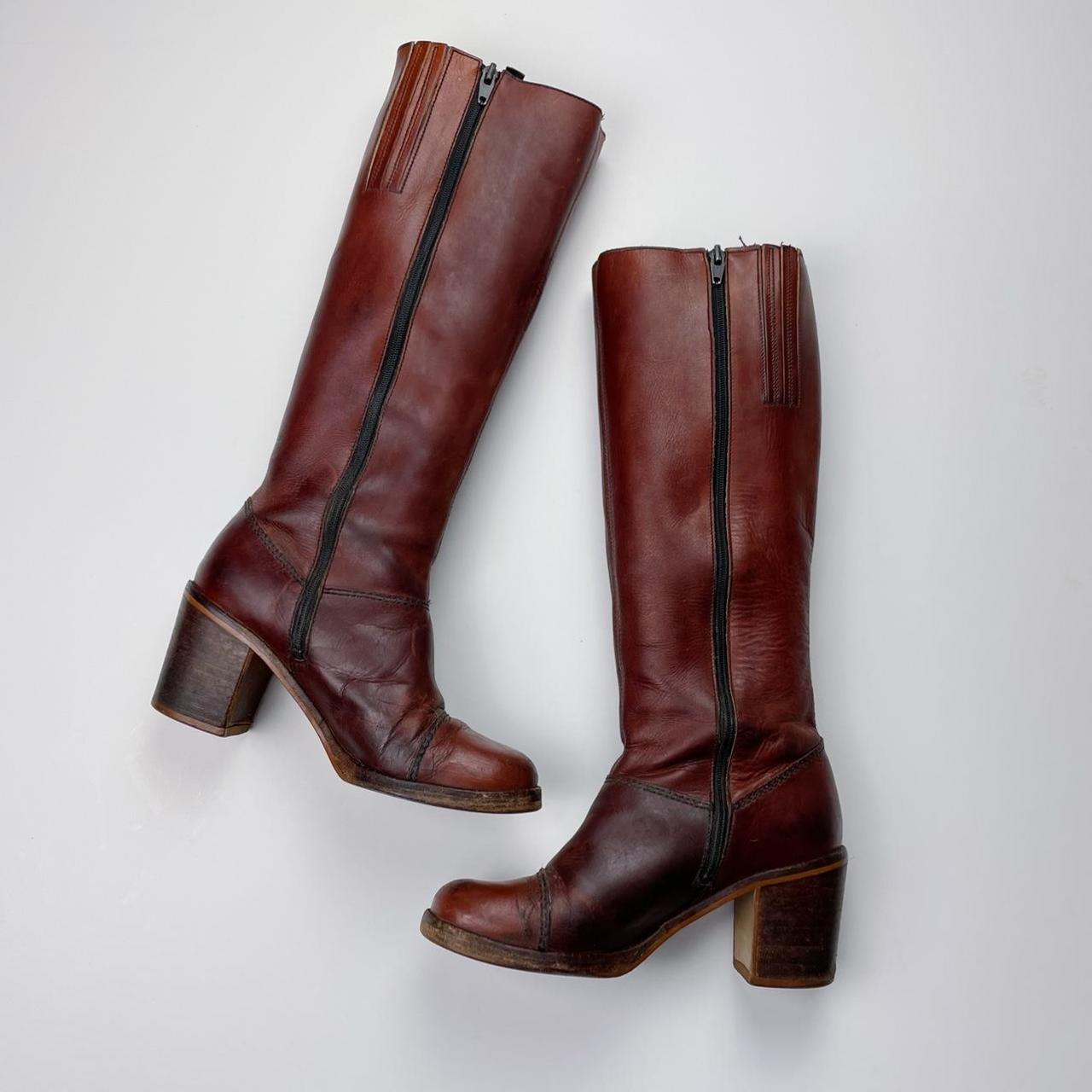 Vintage Tall Brown Block Heel Boots Next Day... Depop