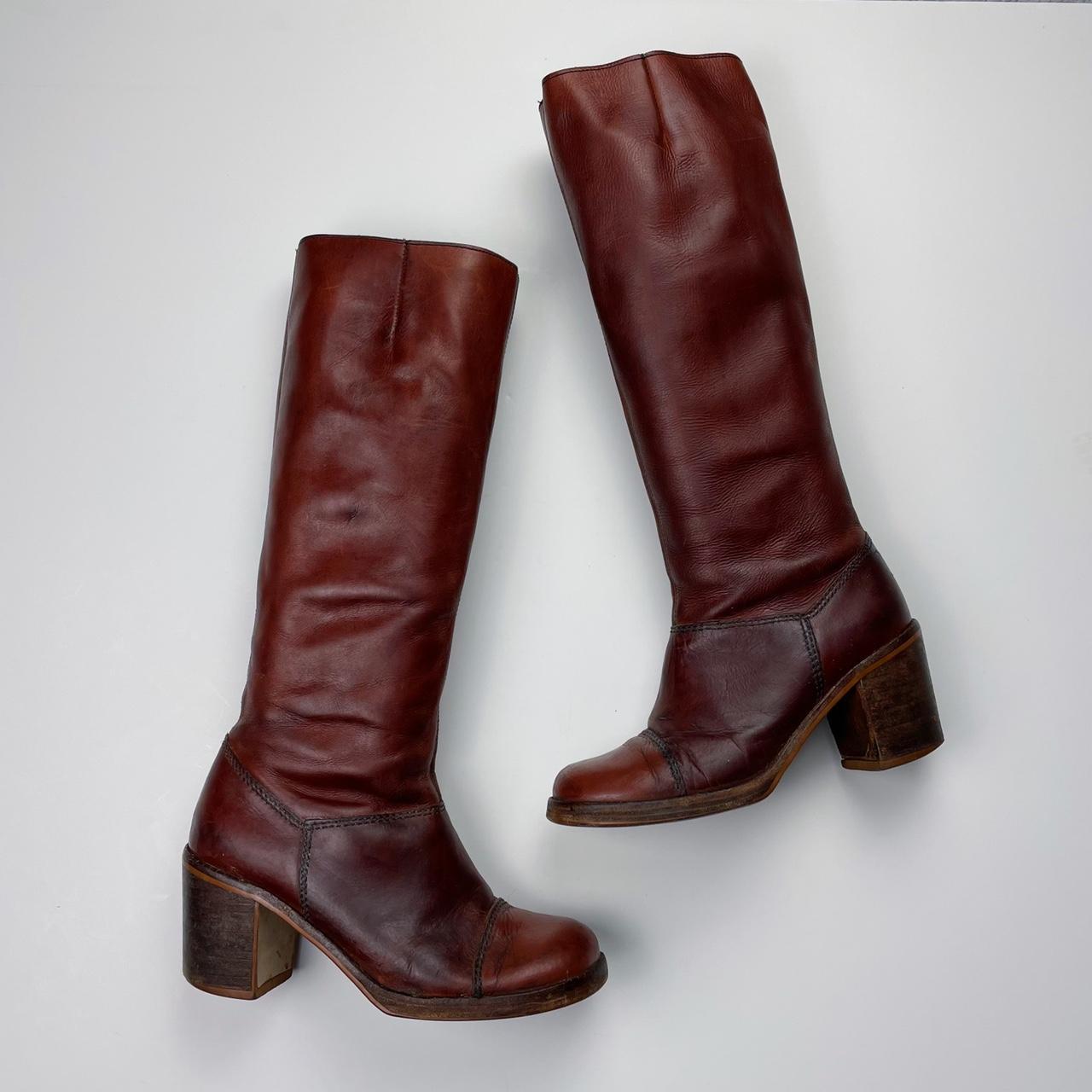 Vintage Tall Brown Block Heel Boots Next Day... Depop