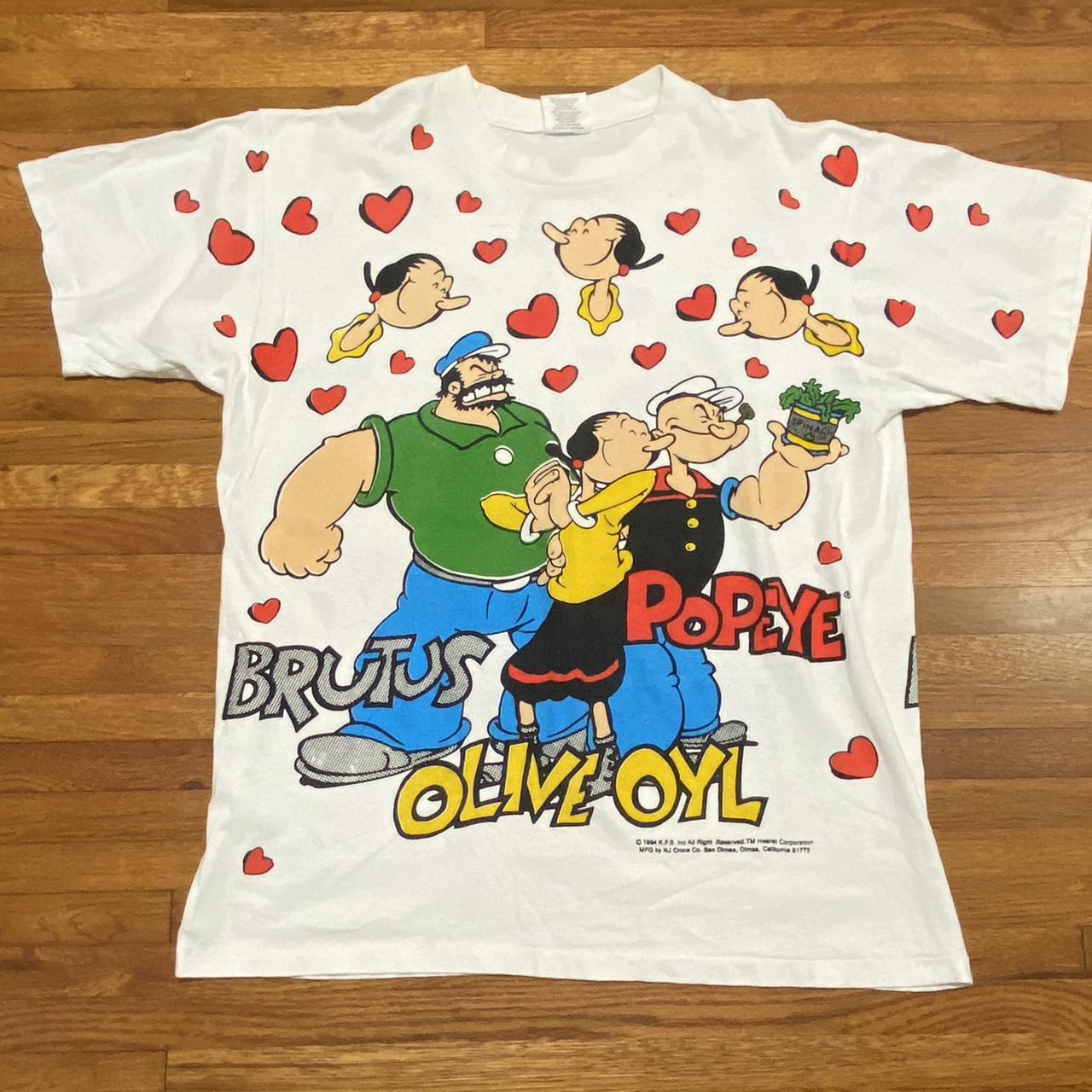 1994 Popeye Brutus and Olive Oyl AOP Tee Wild Oats... - Depop