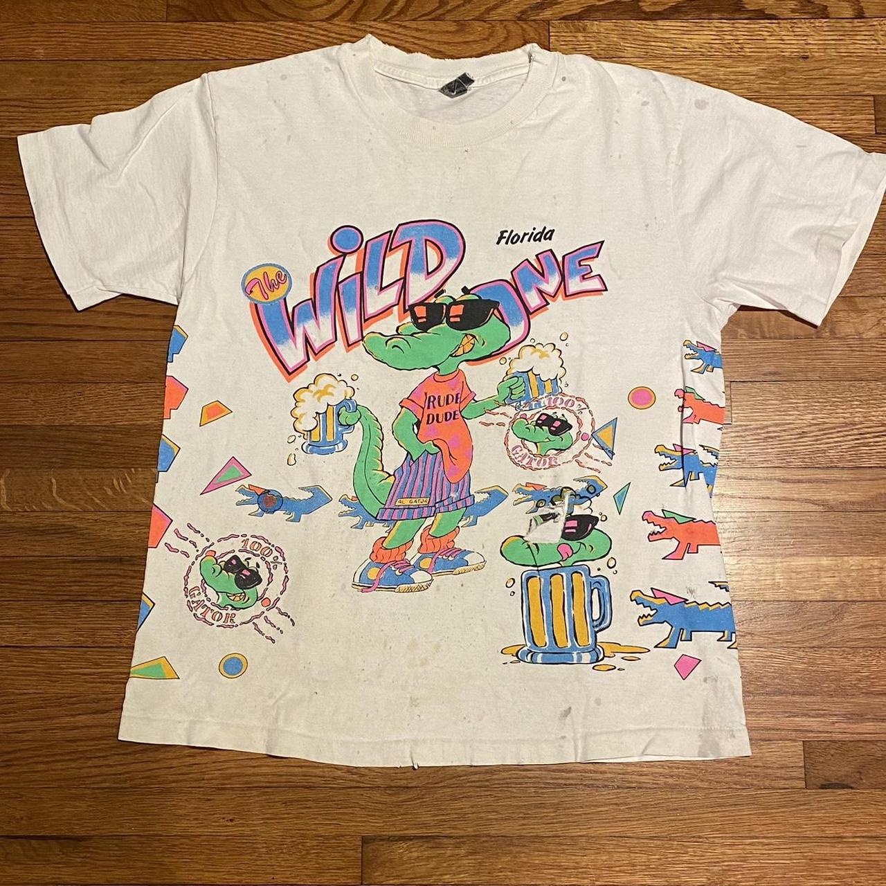 90s “The Wild One” Florida Tourist AOP Tee Rude... - Depop